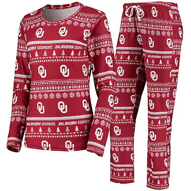 Women's Concepts Sport Crimson Oklahoma Sooners Holiday Long Sleeve T-Shirt & Pants Sleep Set