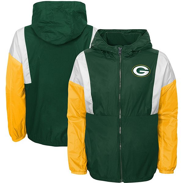 Youth Green Green Bay Packers Two Man Rush Full-Zip Windbreaker Jacket