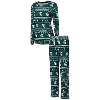 Women's Concepts Sport Green Michigan State Spartans Holiday Long Sleeve T-Shirt & Pants Sleep Set