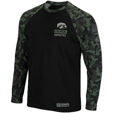 Men's Colosseum Black Iowa Hawkeyes OHT Military Appreciation Camo Raglan Long Sleeve T-Shirt