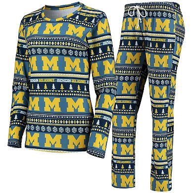 Women's Concepts Sport Navy Michigan Wolverines Holiday Long Sleeve T-Shirt & Pants Sleep Set
