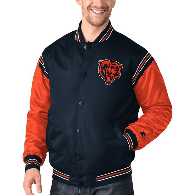 Men's Starter Navy/Orange Chicago Bears Leader Varsity Satin Full-Snap  Jacket