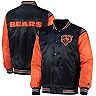 Men's Starter Navy/Orange Chicago Bears Enforcer Satin Varsity Full-Snap Jacket