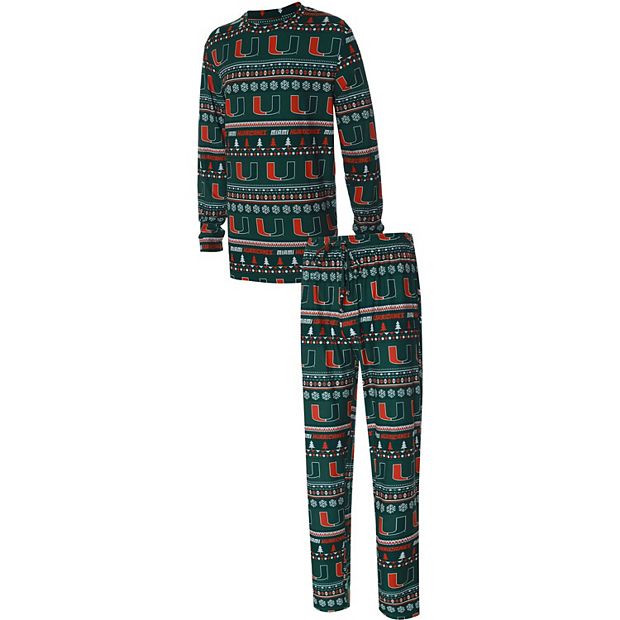 Men's Concepts Sport Green Miami Hurricanes Ugly Sweater Knit Long Sleeve  Top and Pant Set