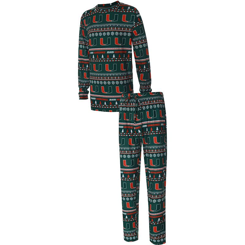 Mens Concepts Sport Green Miami Hurricanes Ugly Sweater Knit Long Sleeve T