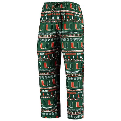 Men's Concepts Sport Green Miami Hurricanes Ugly Sweater Knit Long Sleeve Top and Pant Set