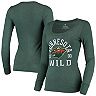 Women's Fanatics Branded Heathered Green Minnesota Wild Puck Hog Tri-Blend Scoop Neck Long Sleeve T-Shirt