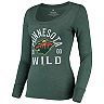 Women's Fanatics Branded Heathered Green Minnesota Wild Puck Hog Tri-Blend Scoop Neck Long Sleeve T-Shirt