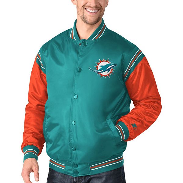 Men's Miami Dolphins Starter Aqua/Orange Leader Varsity Satin Full-Snap  Jacket