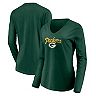 Women's Fanatics Branded Green Green Bay Packers Freehand Long Sleeve V-Neck T-Shirt