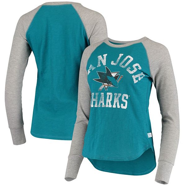 Women's Touch by Alyssa Milano Black/Gray Carolina Panthers Waffle Raglan  Long Sleeve T-Shirt