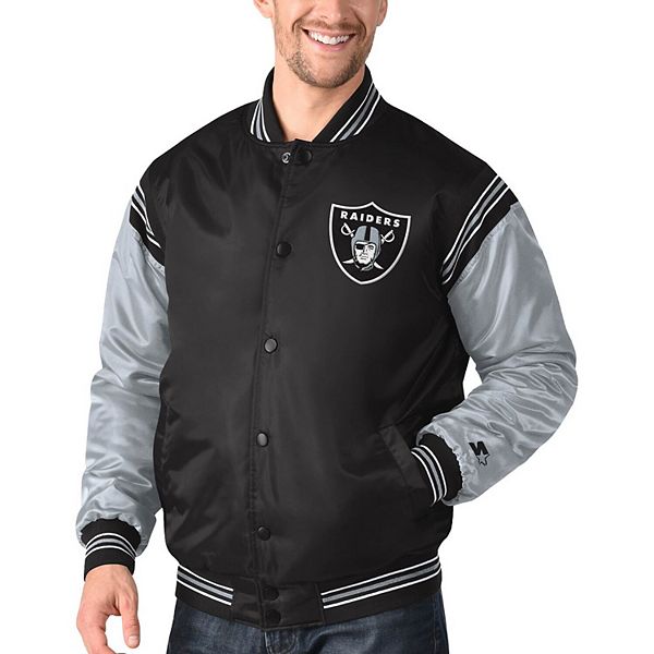 G-III Las Vegas Raiders Starter Jacket Men's Black The Pick and Roll Full-Snap Jacket, L / Black