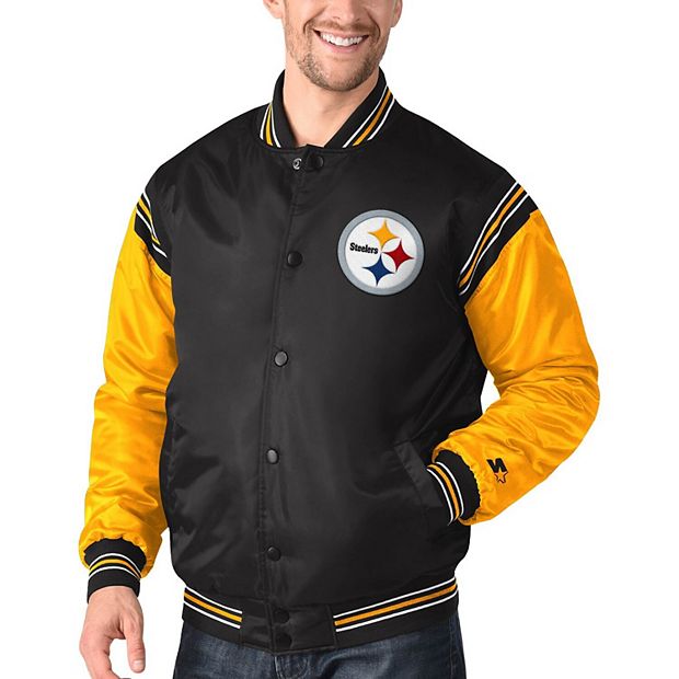 Men's Starter Black/Gold Pittsburgh Steelers Enforcer Satin Varsity  Full-Snap Jacket