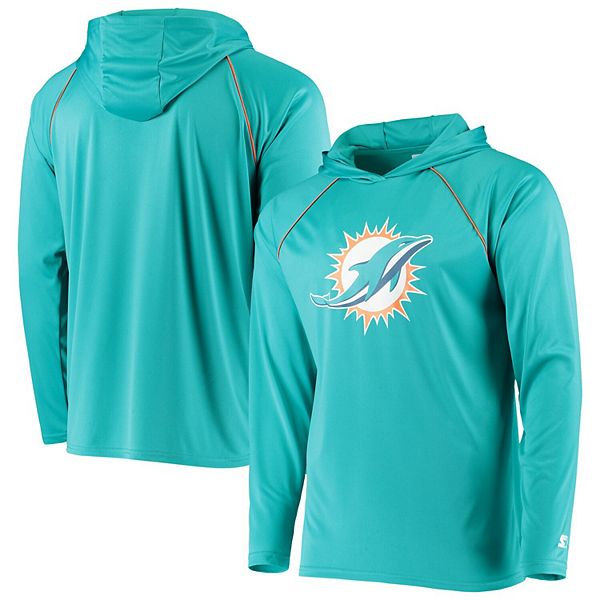 Men's Starter Aqua Miami Dolphins Warmup Hoodie Raglan Long Sleeve T-Shirt