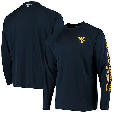 Men's Columbia Navy West Virginia Mountaineers Terminal Tackle Omni-Shade Raglan Long Sleeve T-Shirt