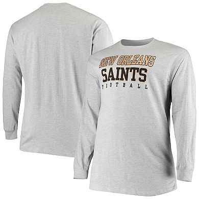 Men's Fanatics Branded Heathered Gray New Orleans Saints Big & Tall Practice Long Sleeve T-Shirt