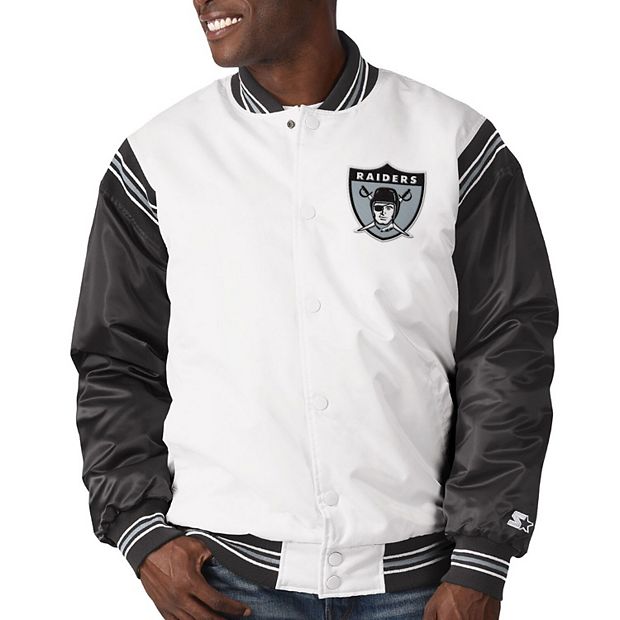 Men's Starter White/Black Las Vegas Raiders Historic Logo Renegade Satin  Varsity Full-Snap Jacket