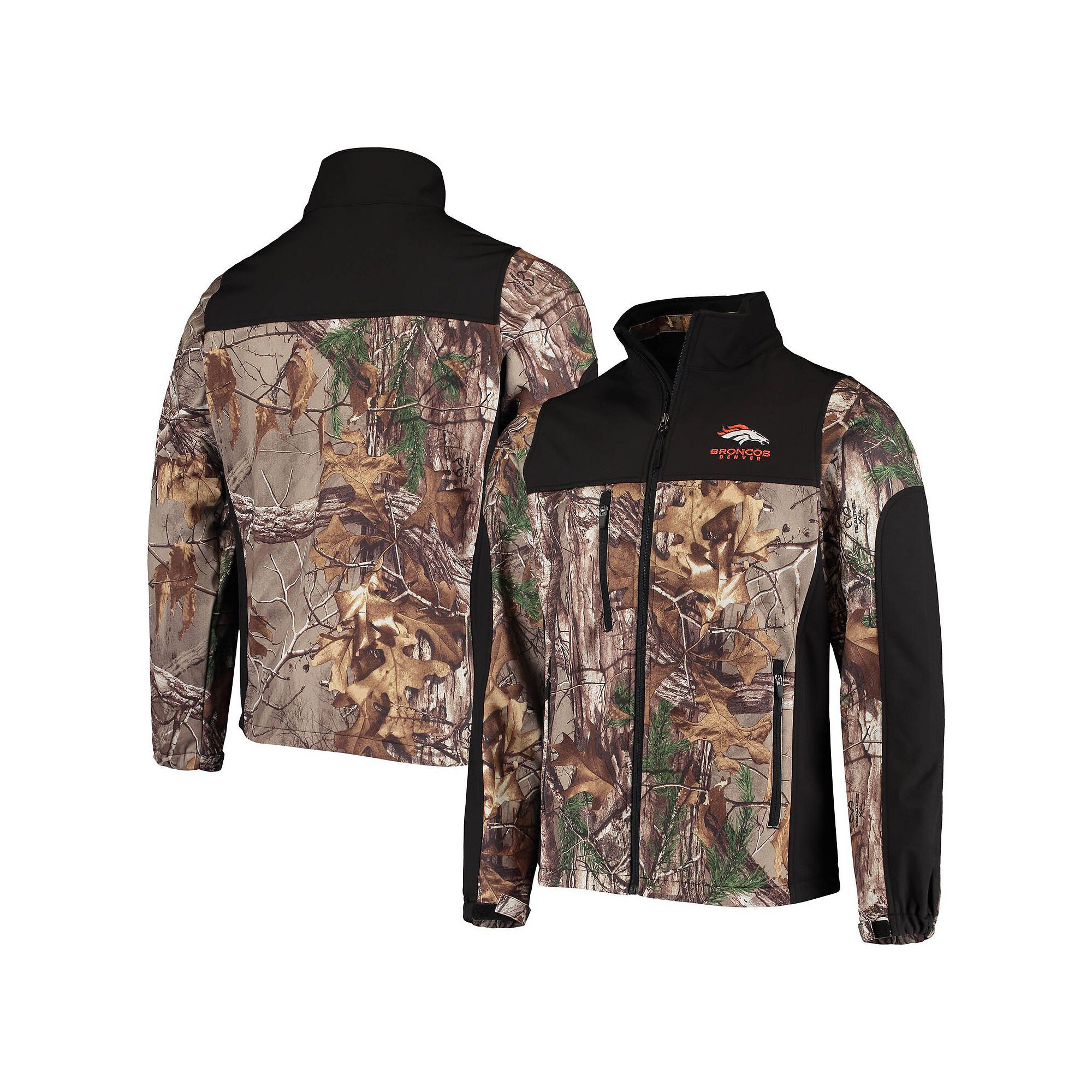 Mens Dunbrooke Realtree Camo/Black Denver Broncos Circle Hunter Softshell 