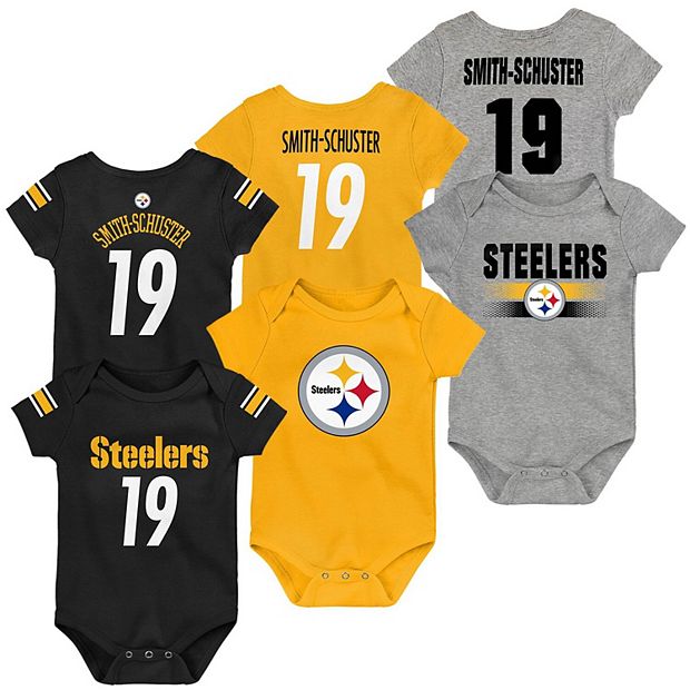 Newborn & Infant JuJu Smith-Schuster Black/Gold/Heathered Gray Pittsburgh  Steelers Name & Number Three-Pack Bodysuit Set