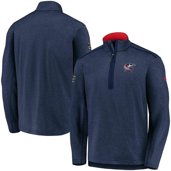 Men S Fanatics Branded Heathered Navy Columbus Blue Jackets Authentic Pro Travel Training Quarter Zip Jacket