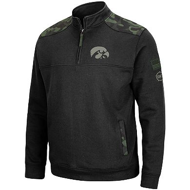 Men's Colosseum Black Iowa Hawkeyes OHT Military Appreciation Commo Fleece Quarter-Zip Jacket