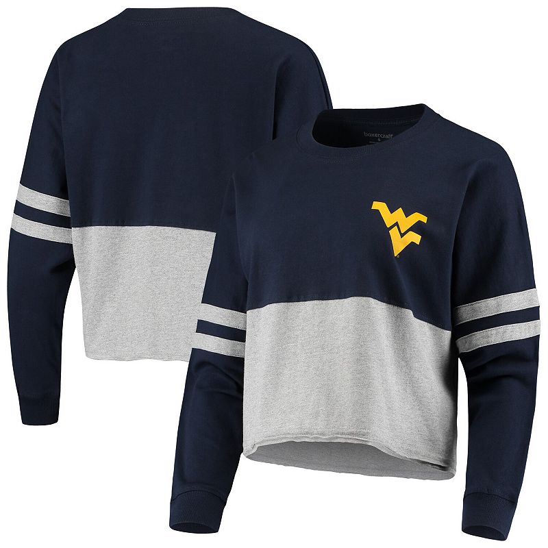 Womens Navy/Heathered Gray West Virginia Mountaineers Cropped Retro Jersey