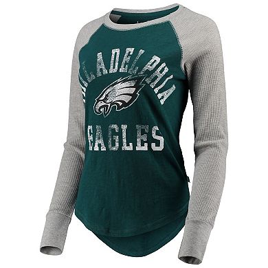 Women's Touch Green Philadelphia Eagles Waffle Raglan Long Sleeve T-Shirt