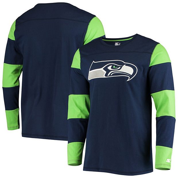 Men's Starter College Navy/Neon Green Seattle Seahawks Field Jersey Long  Sleeve T-Shirt