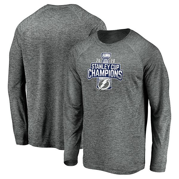 Men S Fanatics Branded Gray Tampa Bay Lightning 2020 Stanley Cup Champions Open Net Performance Synthetic Long Sleeve T Shirt