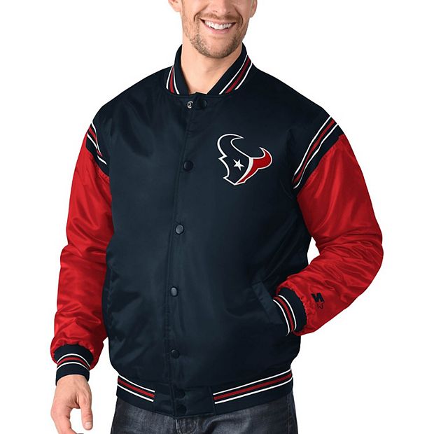 Men's Starter Navy/Red Houston Texans Enforcer Satin Varsity Full-Snap  Jacket