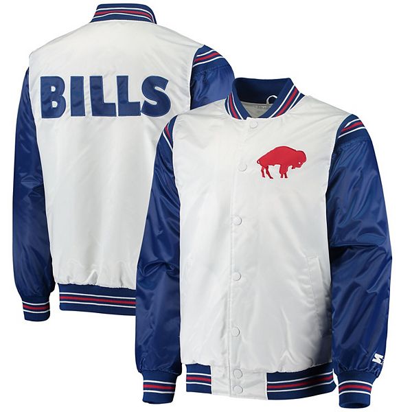 Men's Starter White/Royal Buffalo Bills Historic Logo Renegade Satin Varsity  Full-Snap Jacket