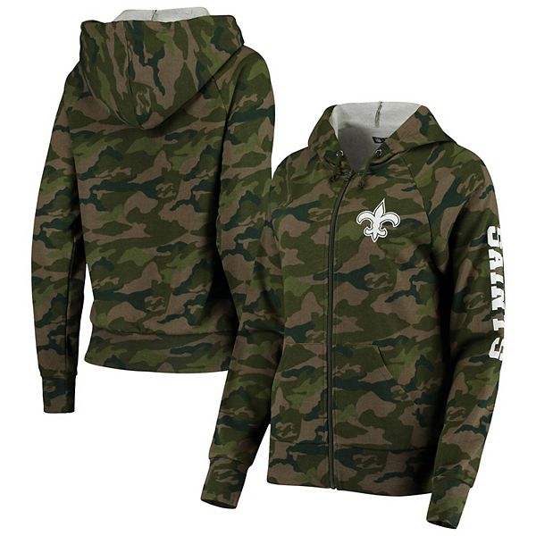 Women's New Era Camo New Orleans Saints Raglan Full-Zip Hoodie