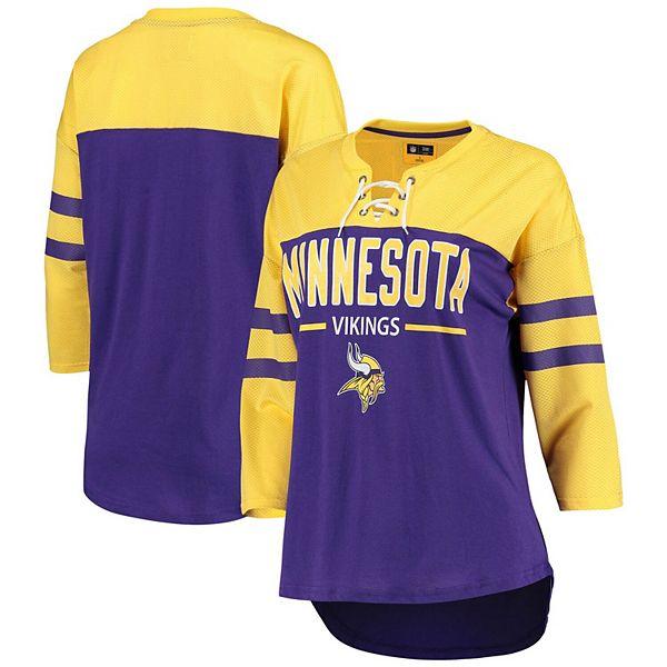 Women's G-III 4Her by Carl Banks Purple/Gold Minnesota Vikings Double Wing  Lace-Up 3/4 Sleeve T-Shirt