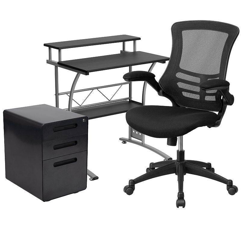 Flash Furniture Work From Home Desk, Office Chair & Filing Cabinet 3-piece 