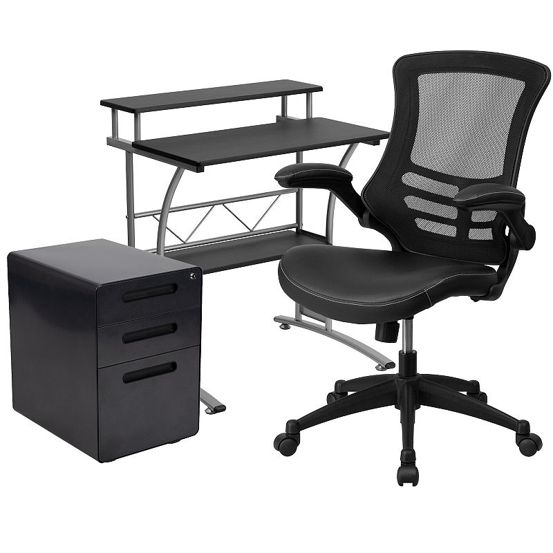 Flash Furniture Desk, Office Chair & Filing Cabinet 3-piece Set, Black