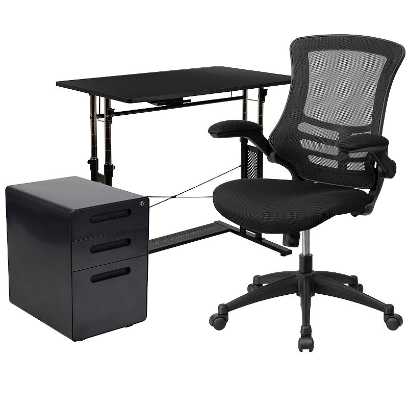 Flash Furniture Adjustable Desk, Office Chair & Filing Cabinet 3-piece Set,