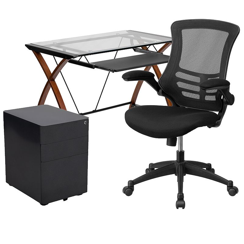 Flash Furniture X-Side Desk, Office Chair & Filing Cabinet 3-piece Set, Bla