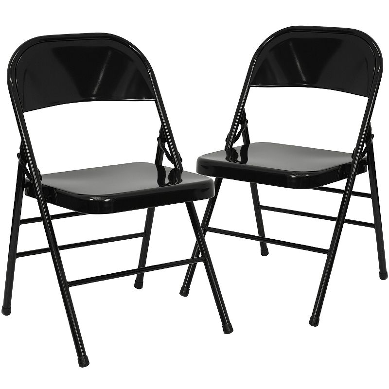Flash Furniture Hercules Triple Braced Folding Chair 2-piece Set, Black