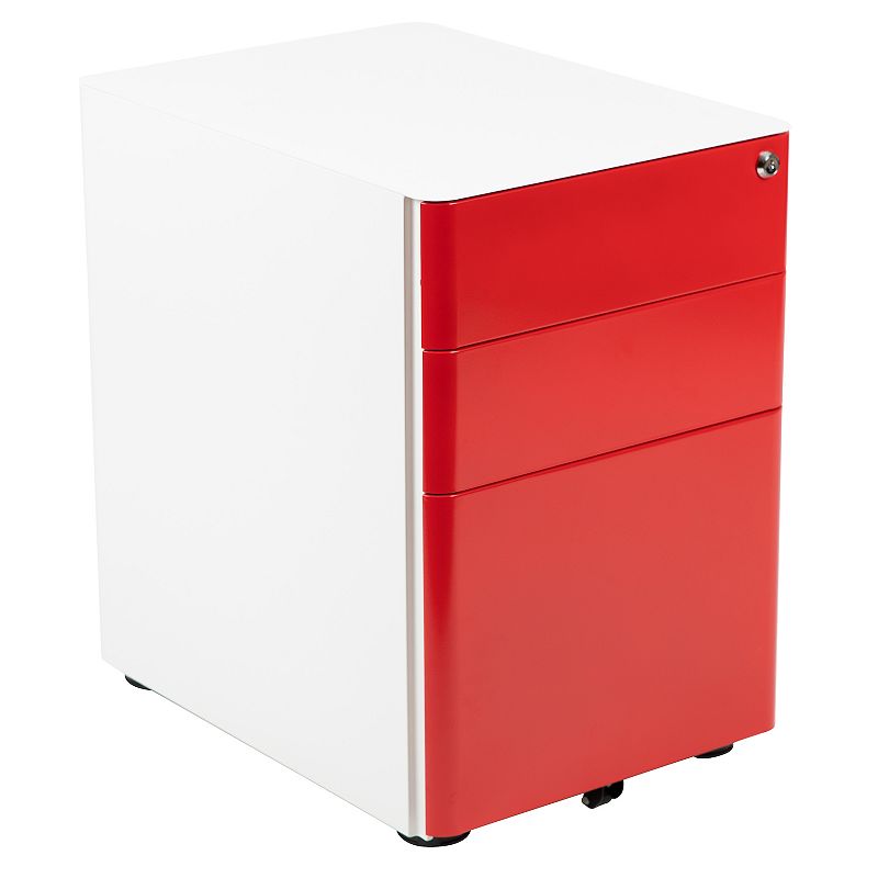 Flash Furniture Two-Tone Modern 3-Drawer Filing Cabinet, Red