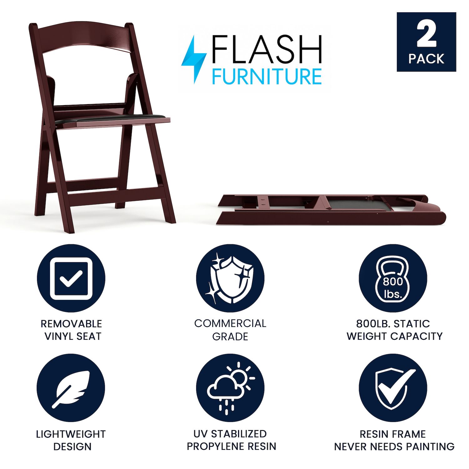 Flash Furniture Hercules Resin Folding Chair 2 Piece Set   4805077 ALT