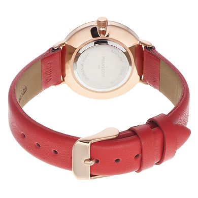 Peugeot Women's Modern Super Slim Watch, Sleek 14K Rose Gold Plated Dress & Evening Watch with Leather Strap