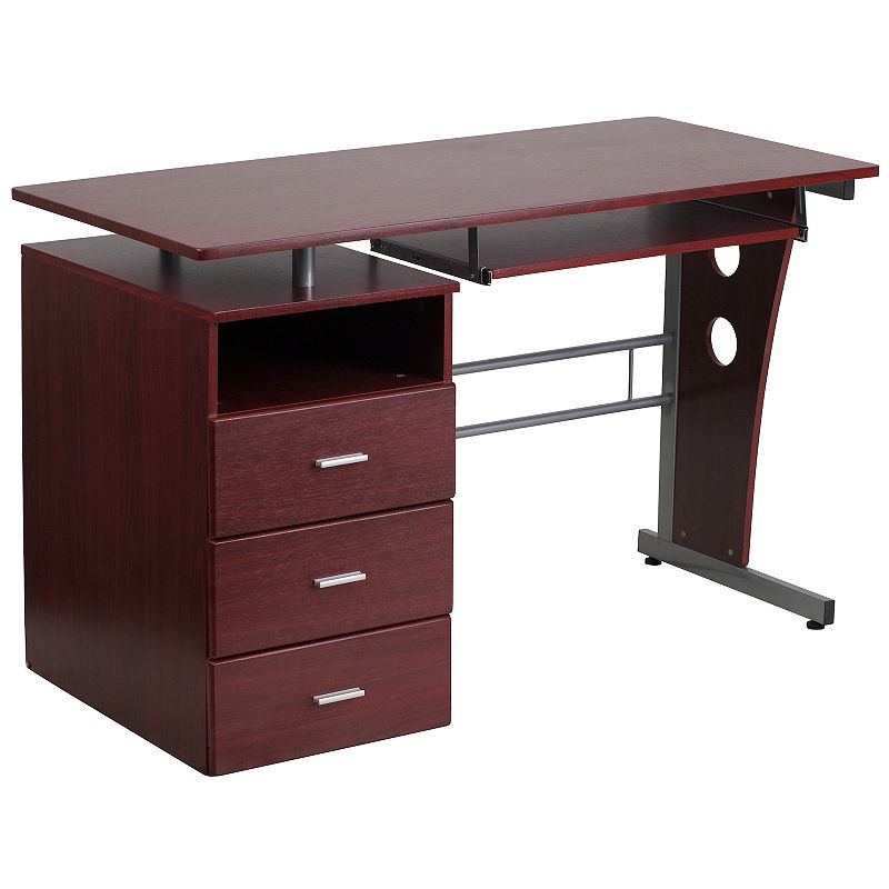 Flash Furniture 3-Drawer Desk, Brown