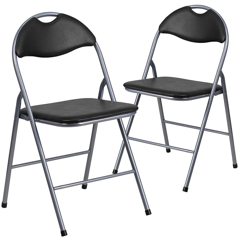 Flash Furniture Handle Folding Chair 2-piece Set, Black