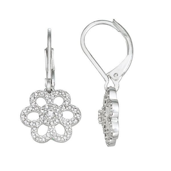 Dana Buchman Silver Tone Simulated Crystal Flower Drop Earrings