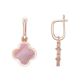 Gemminded Rose Gold Over Sterling Silver & Mother-Of-Pearl Flower Drop Earrings
