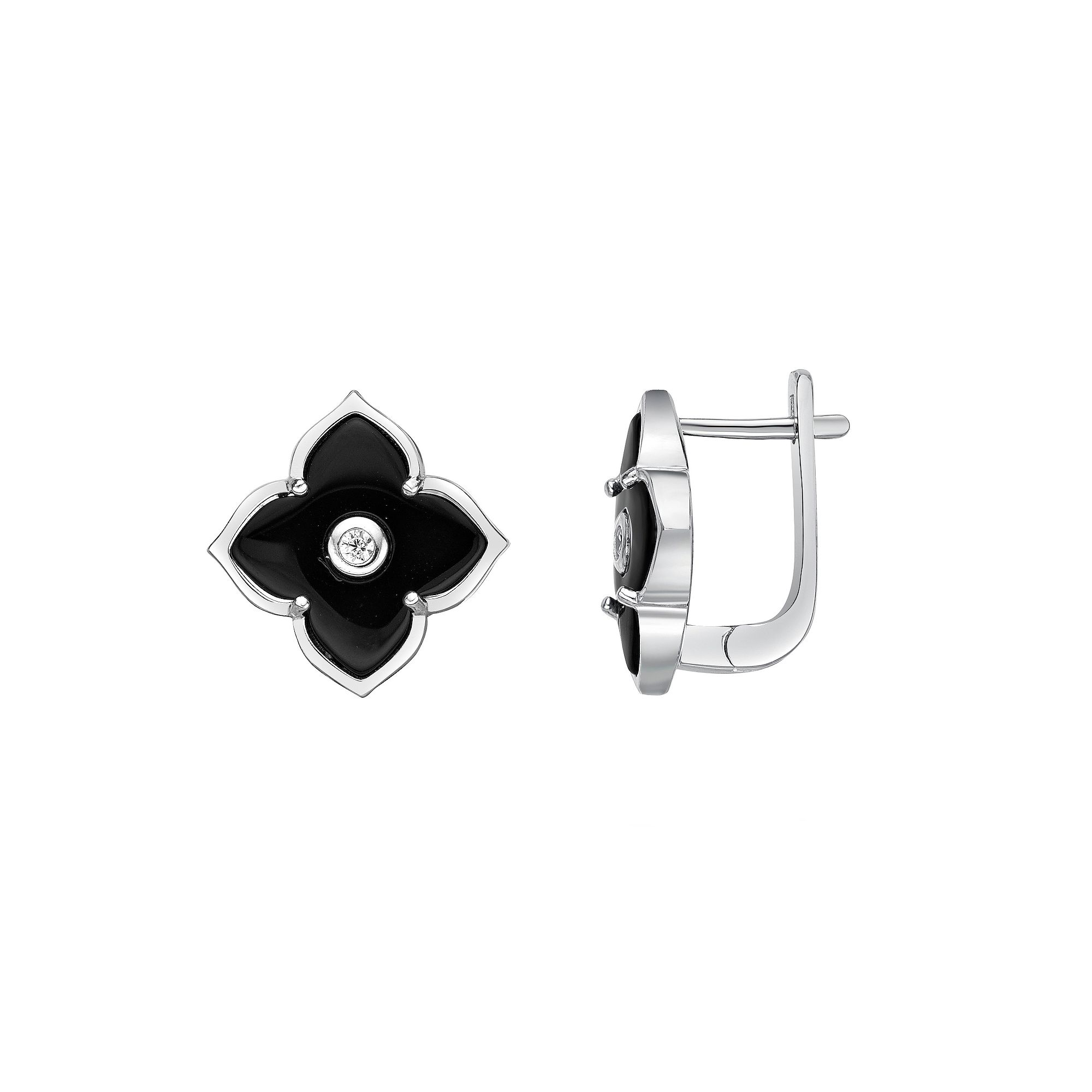 Gemminded Sterling Silver Black Onyx & Cubic Zirconia Flower Earrings, Wome