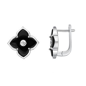 Gemminded Sterling Silver Black Onyx & Cubic Zirconia Flower Earrings
