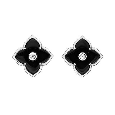 Gemminded Sterling Silver Black Onyx & Cubic Zirconia Flower Earrings