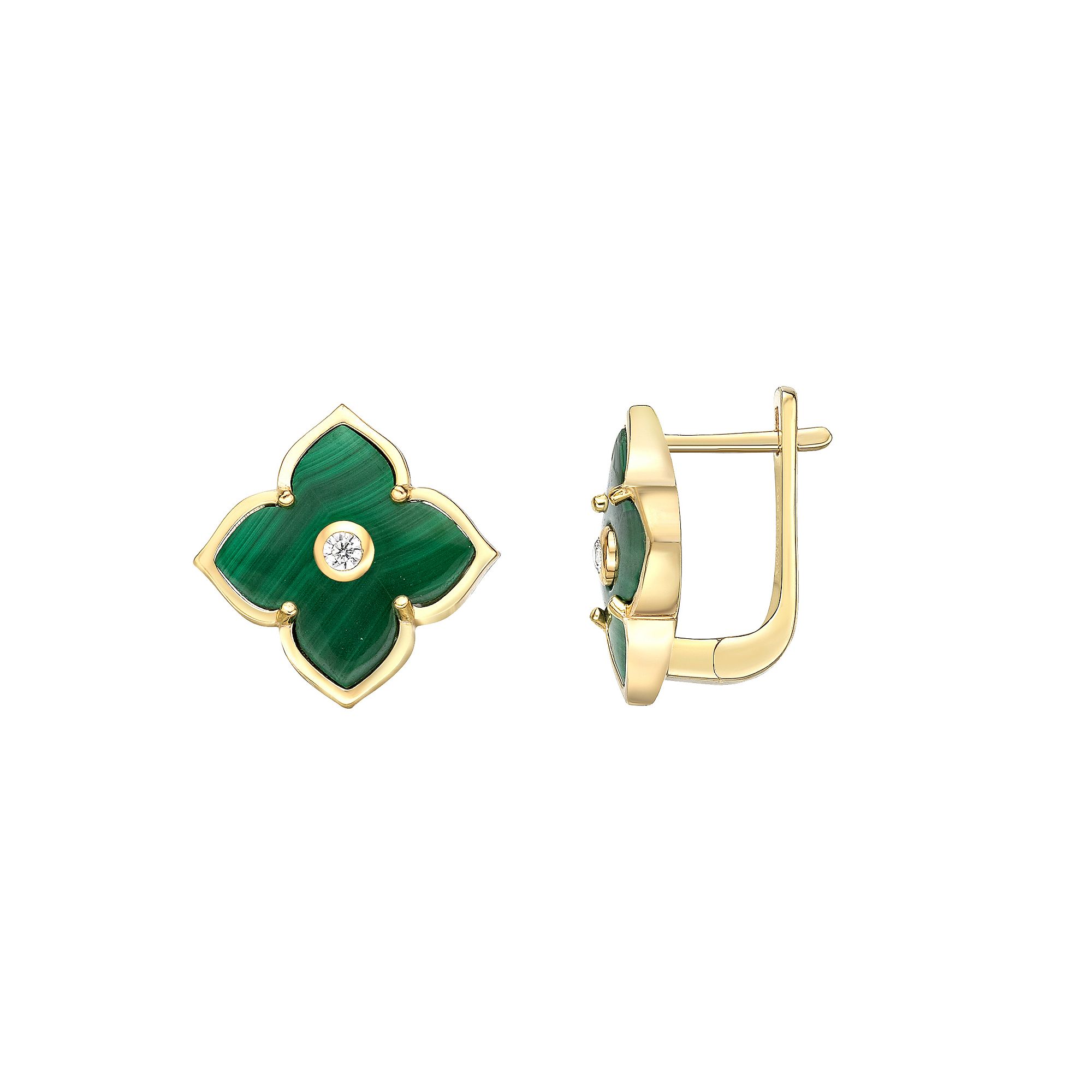 Gemminded Gold Over Sterling Silver Malachite Flower Earrings, Womens, Gol