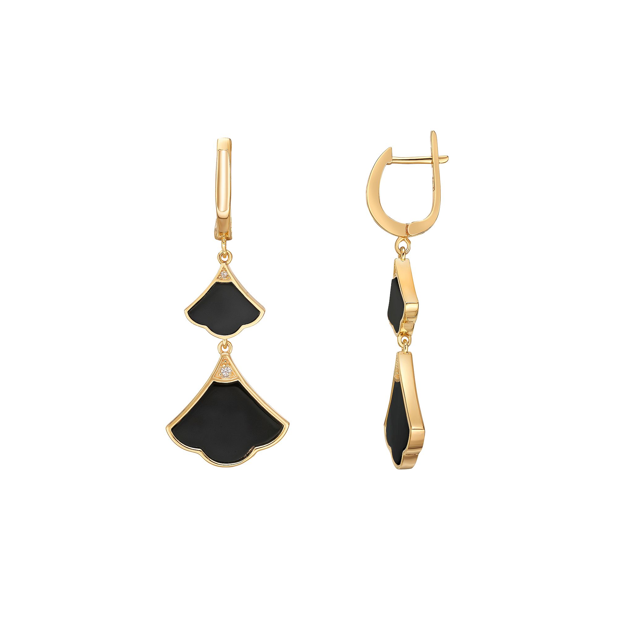 Gemminded Gold Over Sterling Silver Black Onyx & Cubic Zirconia Double Drop